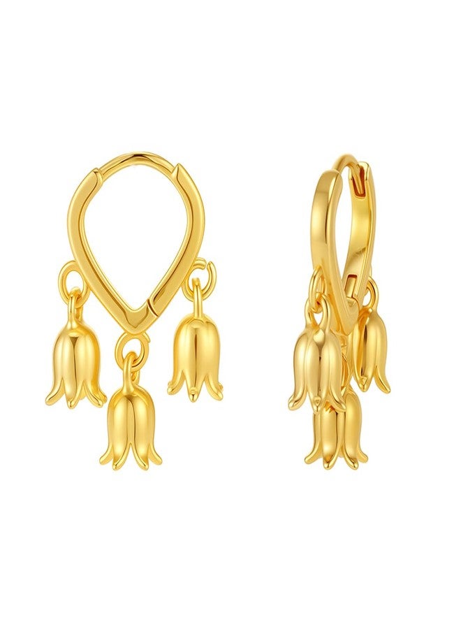 Thalireth Lily Of The Valley Flower Earrings For Women Dainty Huggie Heart Small Hoop Earrings Cute Lily Of The Valley Gifts (Gold) - Image 1